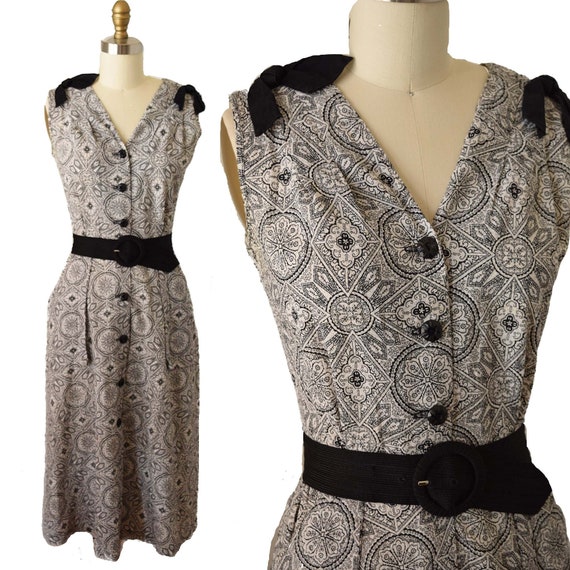 S-50s Sleeveless Shirtwaist Dress-1950s ...