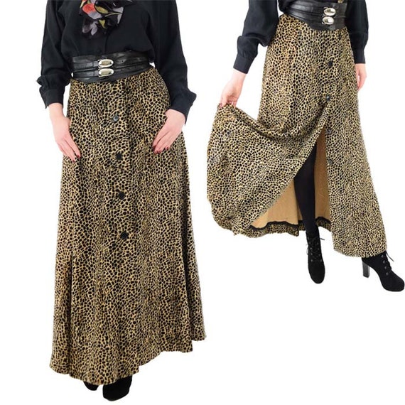 70s Cheetah Print Velvet Maxi Skirt-Animal Print S