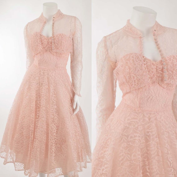 50s Pink Lace Prom Dress-1950s Party ...