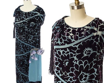 1920s Burnout Velvet Dress-20s Flapper Dress-Silk Devore-Roaring Twenties-Jazz Era-S-M-Small-Medium