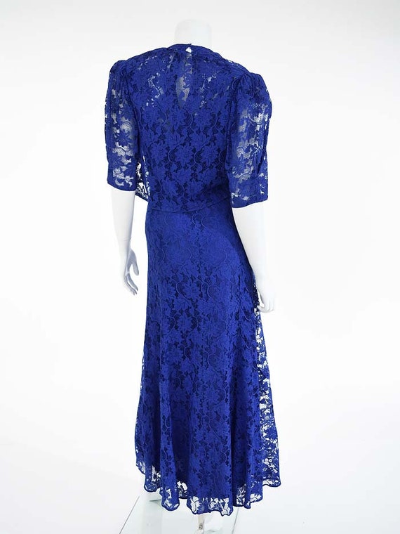 1930s Blue Lace Dress-Bias Cut-30s Art Deco Gown-… - image 4