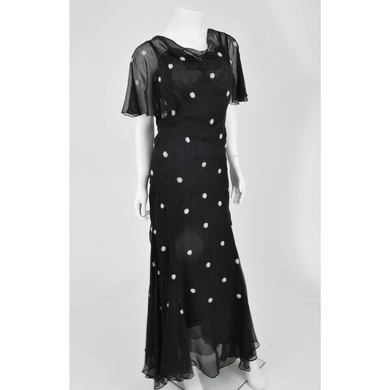 S-30s Beaded Black Chiffon Gown-1930s Sheer Silk … - image 2