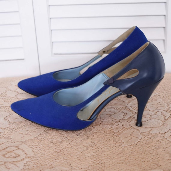 1960s Blue Stilettos-60s High Heels-Pumps-Leather-Sue… - Gem