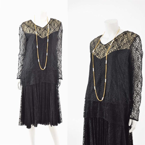 1920s Black Lace Evening Dress-Roaring 20s Cockta… - image 1