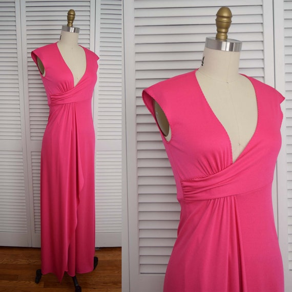 S-70s Stephen Burrows Pink Wrap Maxi Dress-1970s D