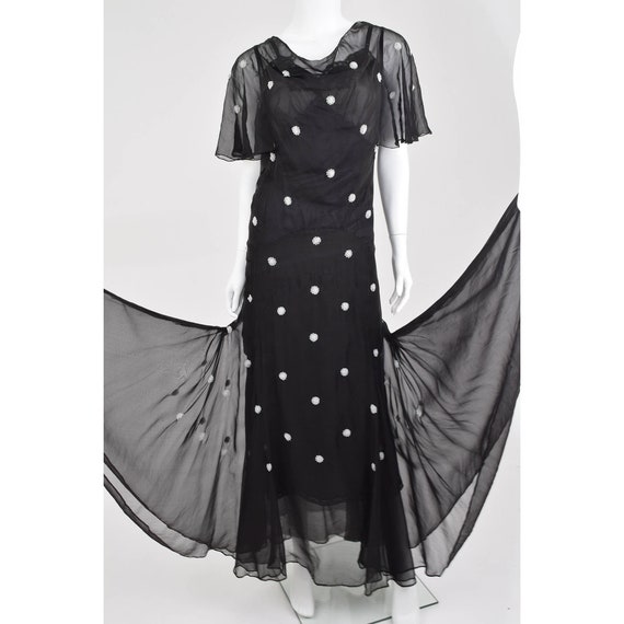 S-30s Beaded Black Chiffon Gown-1930s Sheer Silk … - image 5