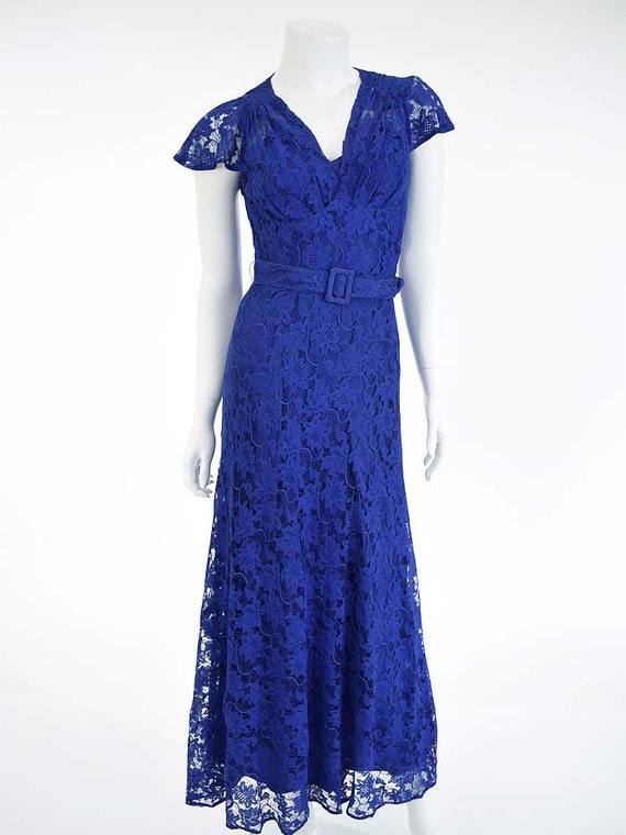 1930s Blue Lace Dress-Bias Cut-30s Art Deco Gown-… - image 5