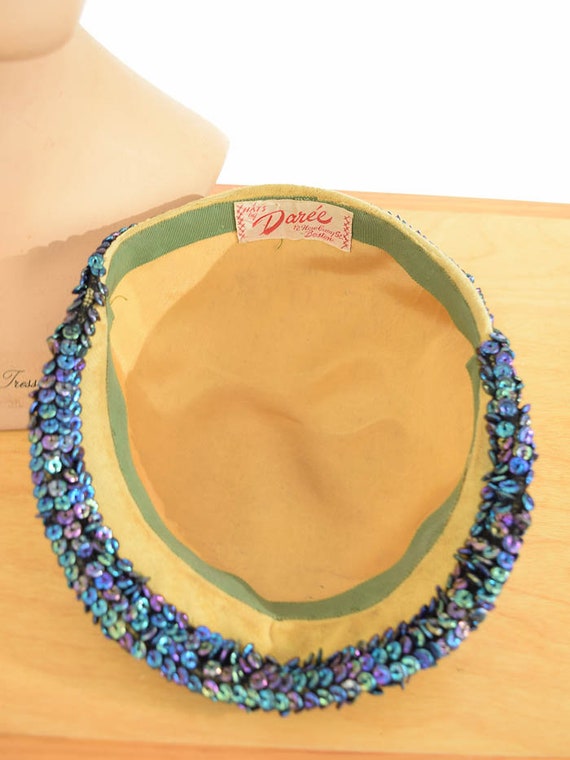 40s 50s Beaded Cocktail Hat Cap-Iridescent Beadin… - image 5