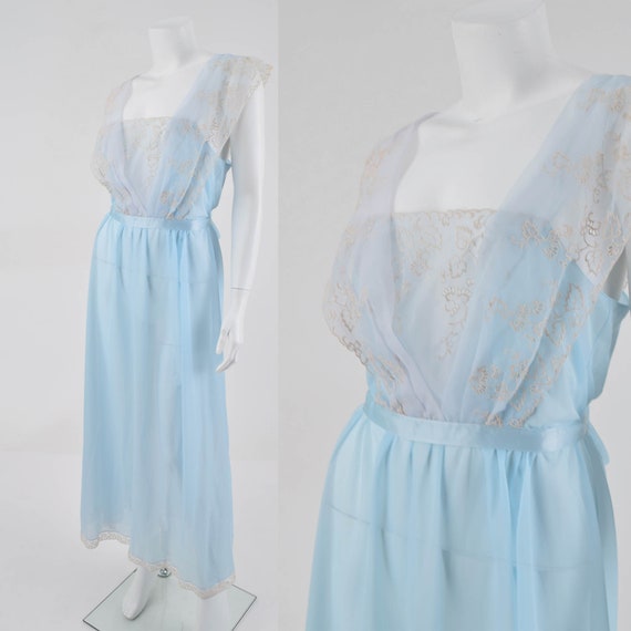 50s Carter's Blue Nylon Nightgown-1950s Sleepwear… - image 1