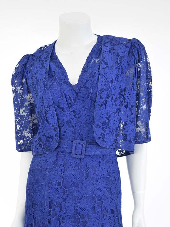 1930s Blue Lace Dress-Bias Cut-30s Art Deco Gown-… - image 3