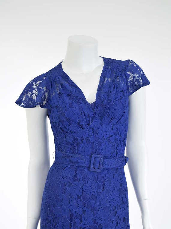 1930s Blue Lace Dress-Bias Cut-30s Art Deco Gown-… - image 6