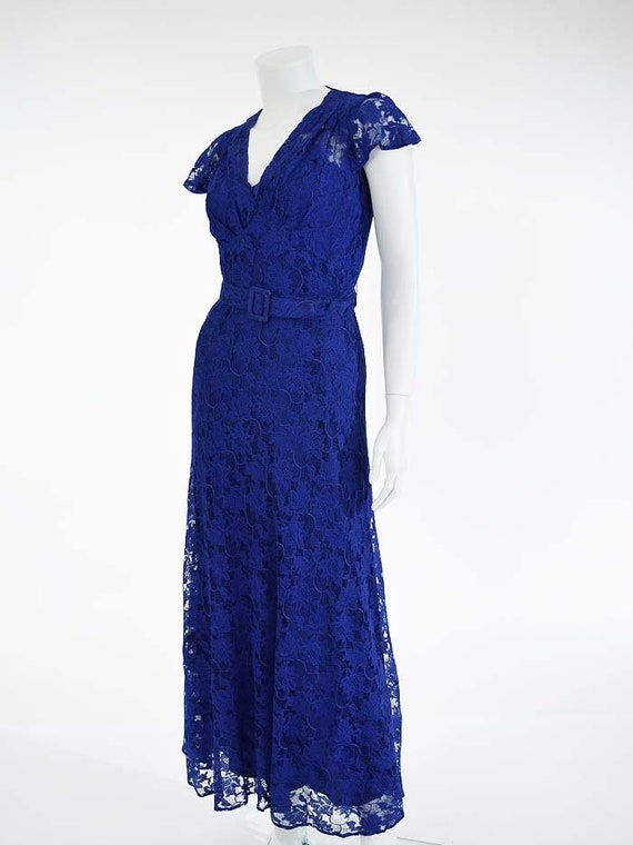 1930s Blue Lace Dress-Bias Cut-30s Art Deco Gown-… - image 7