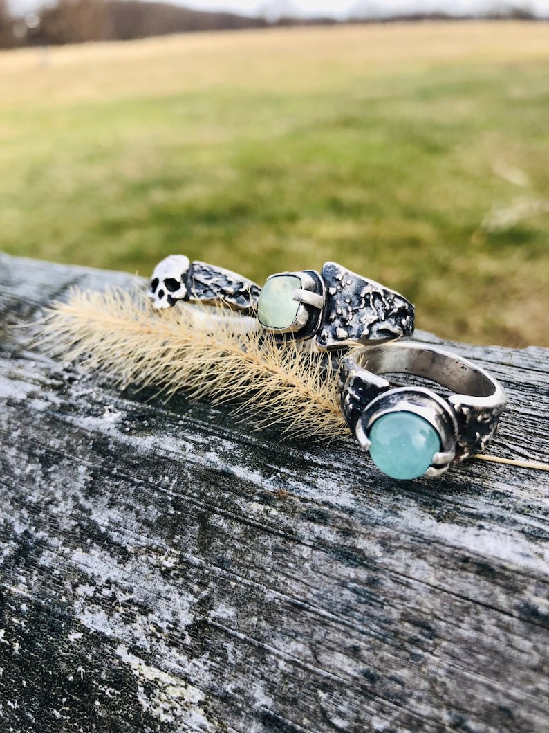 Silver Aqua Chalcedony Textured Ring