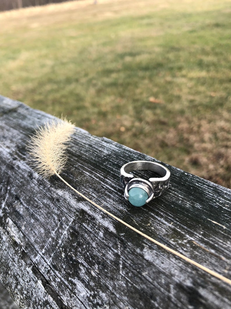 Silver Aqua Chalcedony Textured Ring