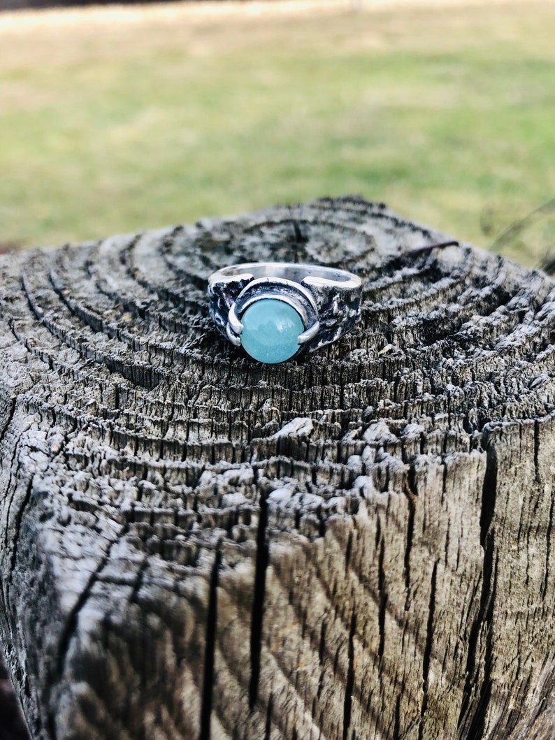 Silver Aqua Chalcedony Textured Ring