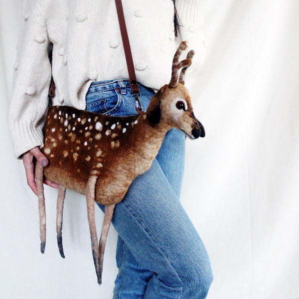 Felted bag deer Bag deer Felted bag Felted deer Bag animal Everyday Bag bag purse felt