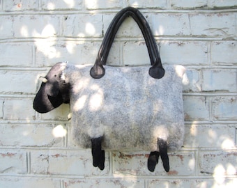Wool felt tote bag "Sheep" bag of woolTote bagHandbag handbagsUnique bag Bag Sheep