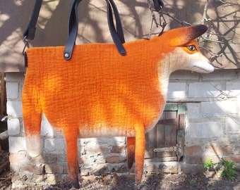 Felt Bag Fox Felted Fox ToteBag HandBag BagFox FeltedBag Animal Fox WinterBag  Funny Bag