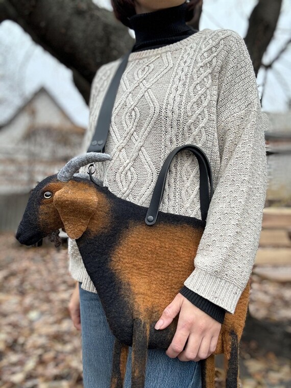Felted Bag Goat Felted Goat Bag Animal Cross Body Bag Custom Bag