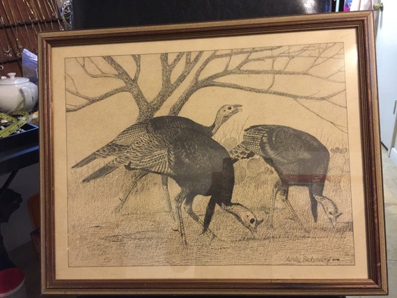 Items Similar To Artist Charles Beckendorf Signed Turkeys Print 1966