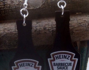 Heinz BBQ Barbie Barbeque Sauce Brown Bottle Food Earrings w 925 Sterling Silver Hooks