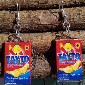 Tayto Irish Crisps Funky Junk Pub Food Fun Cute Dangle Earrings w/ Pure Silver hooks