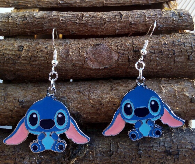 Lilo en Stitch Alien Cartoon blauwe oorbellen met puur sterling zilveren haakjes afbeelding 1