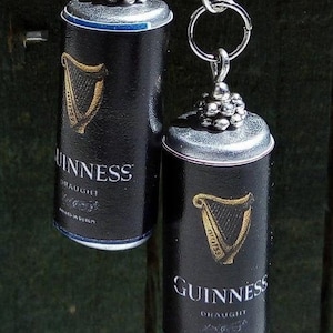 Guinness Lover St. Patricks Day Drink Funny Cute Ireland Celtic Irish Beer Can Dangle Drop CRAIC Earrings w. pure 925 Silver hooks