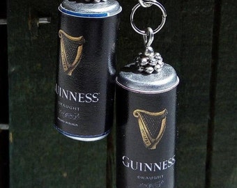 Guinness Lover St. Patricks Day Drink Funny Cute Ireland Celtic Irish Beer Can Dangle Drop CRAIC Earrings w. pure 925 Silver hooks