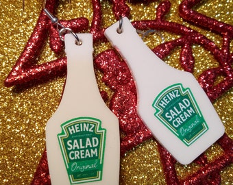 Heinz Salad Cream Original Dressing Sauce Funky Condiment Earrings with 925 Sterling Hooks