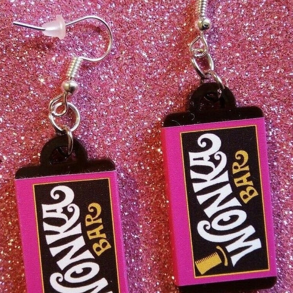 Fun Pink Willy Wonka Chocolate factory Lovers Dangle Earrings with pure sterling silver 925 hooks