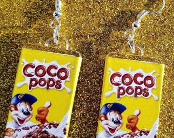 Coco Pops Monkey Breakfast Cereal Funny Food Dangle Earrings with Sterling Silver hooks