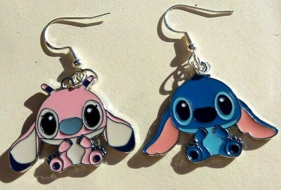 Blue Lilo Stitch and Angel Alien Ohana Mismatched Earrings