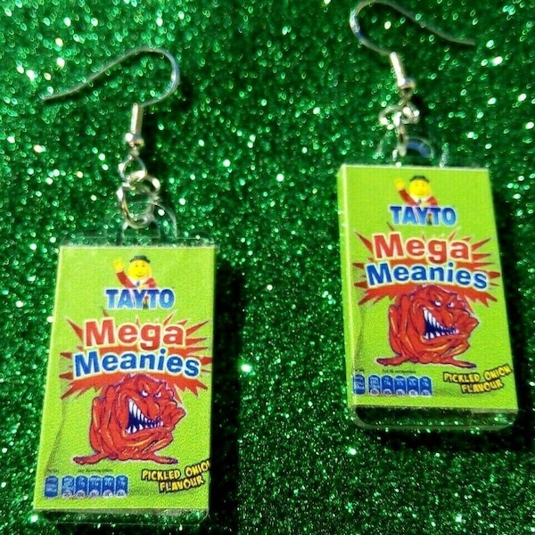 Tayto Irish Crisps Mega Meanies Fun Pub Food Dangle Earrings w Pure Sterling Silver Hooks