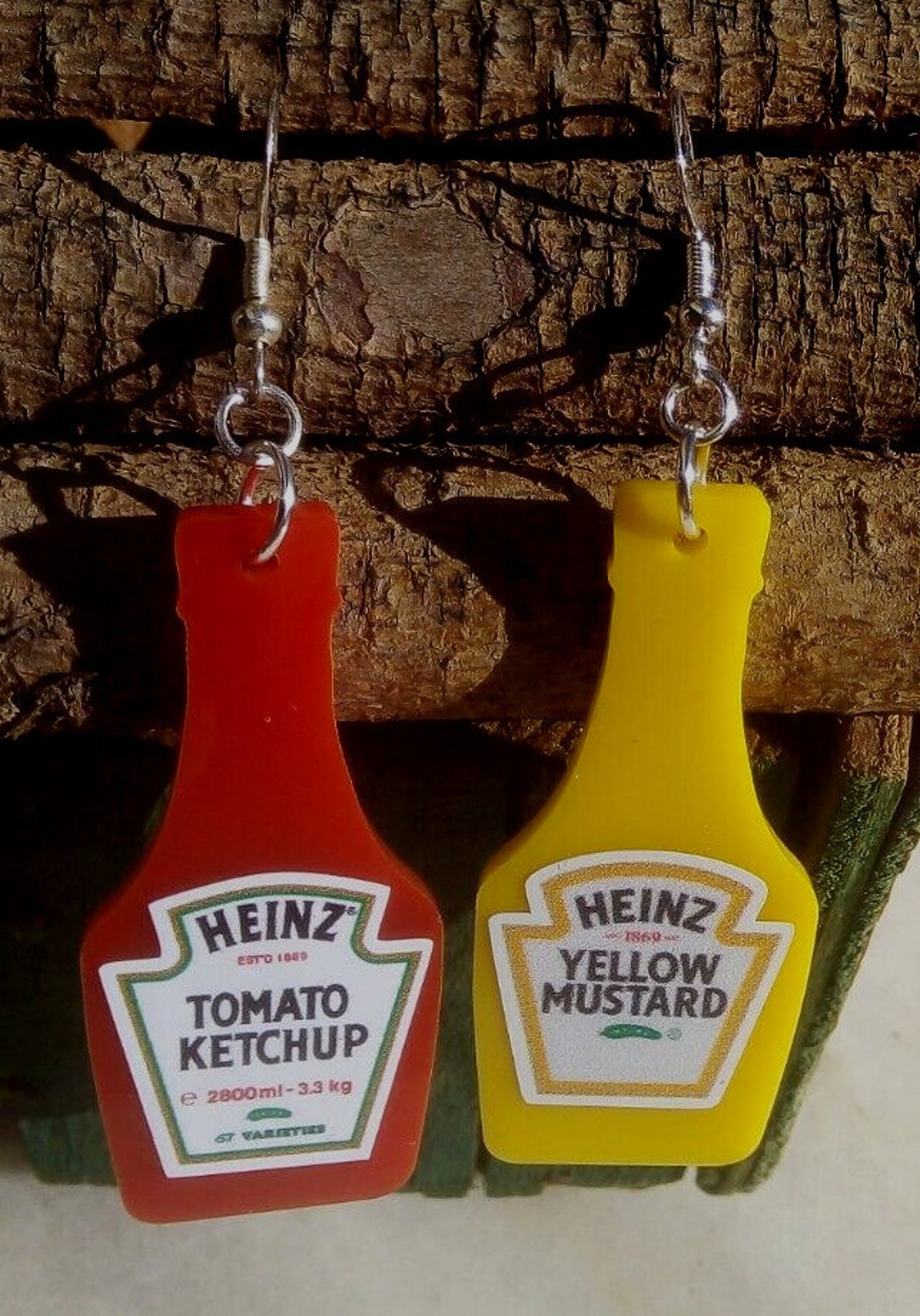 Heinz Ketchup and Mustard Lover Condiment Mismatched Earrings With