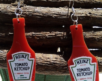 Heinz Ketchup Lovers Funky Condiment Dangle Earrings w Pure Sterling Silver Hooks