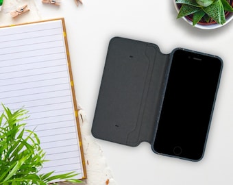 Black Biodegradable Wallet Flip iPhone Case for iPhone 15 13 11 X - Vegan Eco Cover