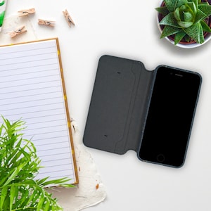 Biodegradable Recyclable Wallet Flip Phone Case - Black / Eco friendly / iPhone 15, 13, 12 and SE3 SE2 8 7 6 6S Phone models / FREE SHIPPING