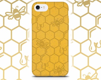 Honey Bee Engraved 100% Biodegradable Phone Case / iPhone SE3 SE2 8 7 6 6S / Eco friendly, Compostable / FREE SHIPPING