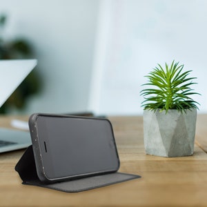 Biologisch afbreekbare portemonnee-fliptelefoonhoesje - zwart / iPhone-telefoonmodellen / recyclebaar, duurzaam, milieuvriendelijk, composteerbaar / GRATIS verzending
