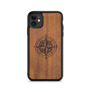 Wood Phone Case - Engraved Compass / All Natura, Eco Friendly, Unique Gift / for iPhone, Samsung, Google Pixel / FREE Shipping Worldwide