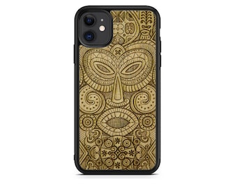 Handcrafted Tribal Mask Wood Phone Case for iPhone 17 16 15 14 13 12 11 X XR SE – African Art, Eco-Friendly Gift