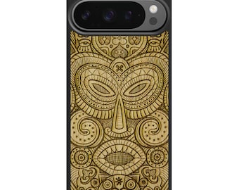 Handcrafted Tribal Mask Wood Phone Case for Google Pixel 10 9 8 7 6 – African Art, Eco-Friendly Gift