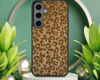 Cheetah Animal Print Wood Phone Case for Samsung Galaxy S25 S24 S23 S22 S21 – Sustainable Eco-Friendly Gif