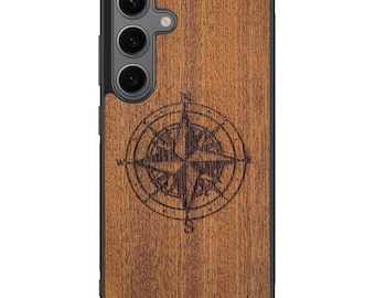 Northbound Compass Wood Phone Case for Samsung Galaxy S25 S24 S23 S22 S21 – Mahogany, Eco-Friendly Gift