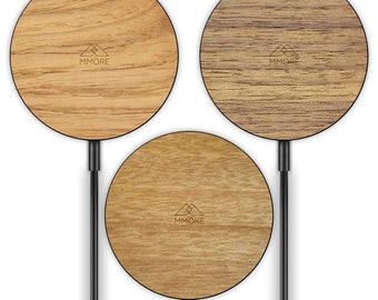 Chargeur sans fil / Chargeur magnétique noir avec matériaux en bois / Fonctionne avec iPhone, Samsung, Huawei, Google Pixel / Livraison GRATUITE