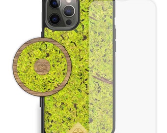ECO BUNDLE - Eco Friendly Organic Forest Moss Phone Case + Screen Protector + Wireless Charger / Sustainable / Free Shipping