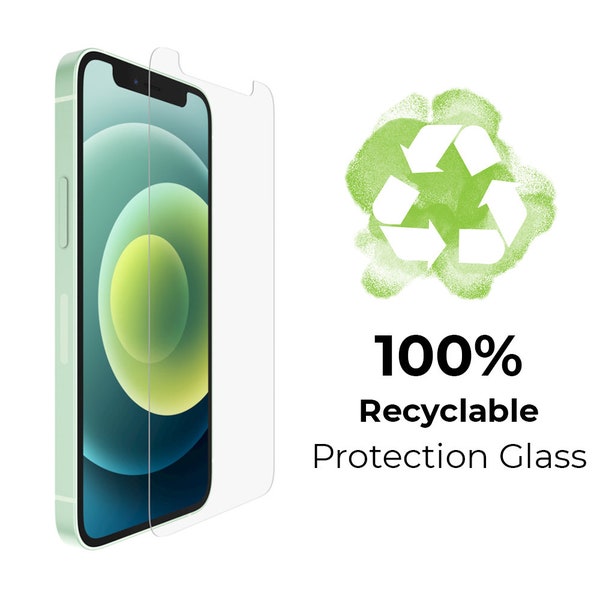 Protecteur d'écran en verre trempé 100 % RECYCLABLE / pour téléphones iPhone, Samsung, Huawei / Durable, recyclable, respectueux de l'environnement