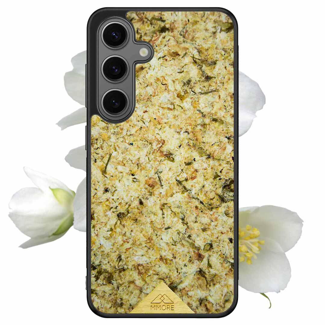 本物のジャスミンの花を圧縮したスマホケース、環境に優しく 