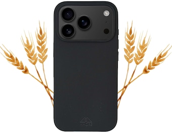 Black Biodegradable iPhone Case for iPhone 17 16 15 14 13 12 11, Wheat Straw Vegan Eco Cover